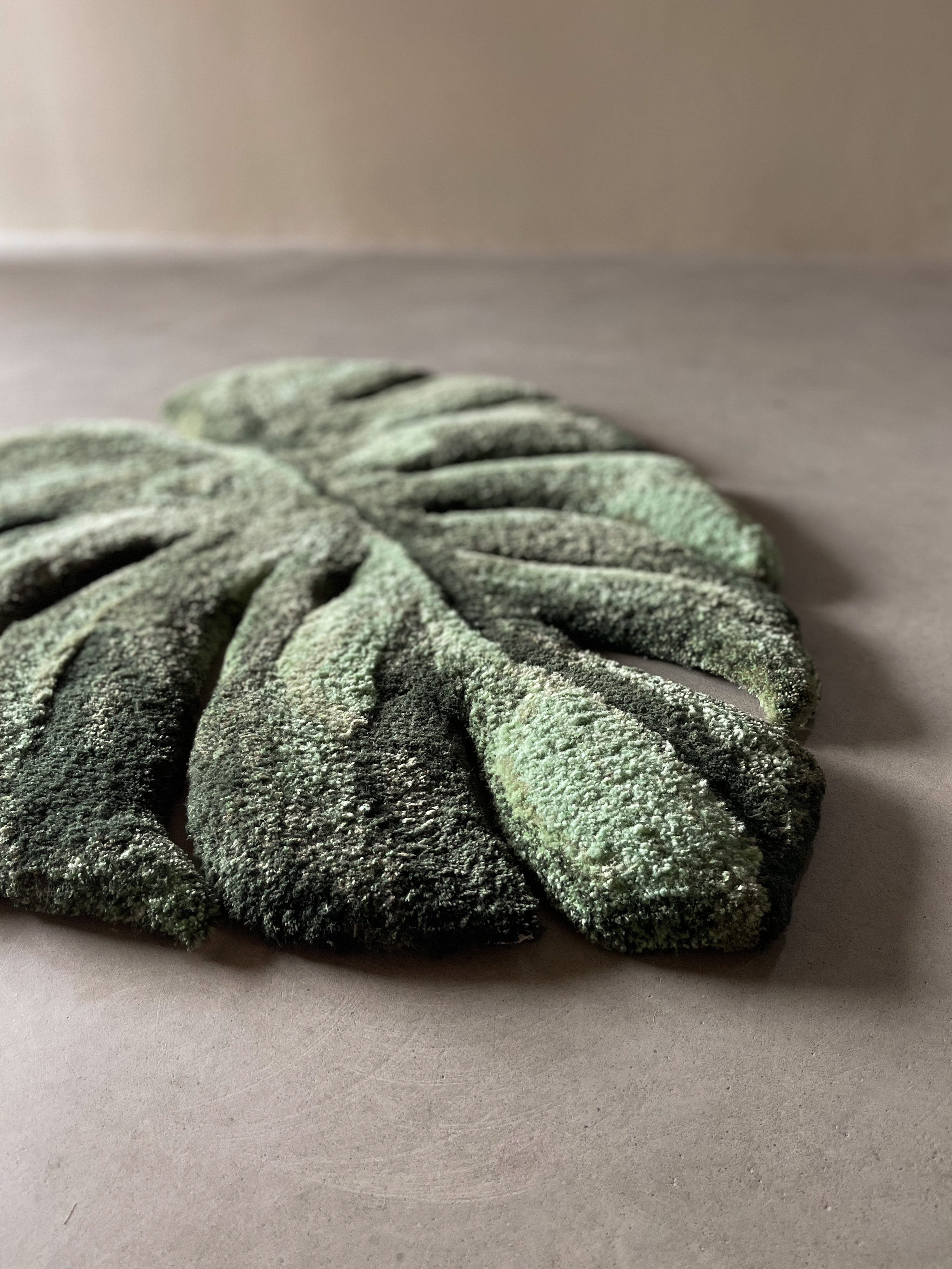 green monstera leaf carpet rug handmade tufted